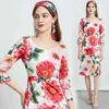 مصمم الأزياء الصيف اللباس المرأة 3/4 كم سليم خمر زهرة طباعة bodycon midi vestidos 210519