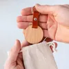 Porte-clés rond en bois, pendentif en cuir PU, porte-clés décoratif pour bagages, bricolage