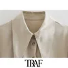 TRAF femmes mode avec ceinture dos plissé Blouses Vintage lanterne manches boutonnées femmes chemises Blusas Chic hauts 210415