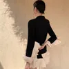 [EWQ] Осень женского женского воротника с длинным рукавом Blazer пальто двубортный свободные сладкие пэчворки оборками костюм топ 8Y048 211019