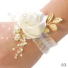 Bedelarmbanden mode bruidsmeisje armband bruiloft corsage polyester lint rozenbloemen parel boog bruid geschenken pols