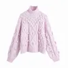 Evfer Women Winter Warm Purple Za Stickade Pullover Toppar Kvinna Casual Långärmad Ball Sticka Tjock Höst Turtleneck Sweater Chic Y1110