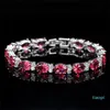 Luxury Smycken Helt ny 925 Sterling Silver Ovala Cut Blue Diamond Ruby Populära Kvinnor Bröllop Armband för Lover Gift