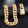 Hip Hop 1Set 20MM Gold Full Iced Out Paved Rhinestones Miami Curb Cuban Chain CZ Bling Rapper Necklaces For Men Jewelry X0509