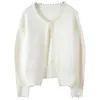 Primavera e verão moda casual lã em torno do pescoço pérolas de manga longa curto manga longa casaco de malha mulheres sh796 210421