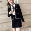 Höst vinterkläder Vintage Elegant Kintted 2 Piece Set Women Jacket Coat Mini Skirt Suit Två Outfits Crop Top Conjuntos 210514