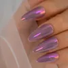 FALSE NAILS LONG COFFIN CHROME FAKEL BALLETS Pink Glossy Gel Nail Art Tips Full Cover Akryl Kit med limklistermärke för kvinnor Prud22