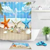 Hav strand dusch gardin sjöstjärna skal tryckt bad skärm polyester vattentät dusch gardiner dekor med krokar 1494 t2