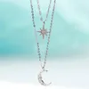 The Woman Necklace 100% 925 Sterling Silver Double Astral Moon Modellering Fashion Classic Lobster Claft Chains