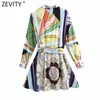 Women Vintage Color Match Chain Print Sashes Satin Dress Female Chic Breasted Casual A Line Kimono Vestidos DS8114 210416