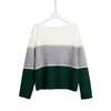 European American new Women's Knits & Tees Green Slash Neck big Striped matching long sleeve knitted sweater loose autumn winter clothing