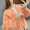 SURMIITRO Herbst Winter Süße Strickjacke Frauen Lila Gestreifte Strickwaren Langarm Pullover Weibliche Gestrickte Jacke Mantel 210712