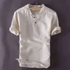 2021 été nouveau ample coton lin T-shirt hommes à manches courtes décontracté Vintage Camiseta De Los Hombres G1229
