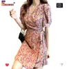 Cute Sweet Chic Lace-Up Dresses 2020 Women Summer Pastoral Vintage Floral Holiday Date Dress Flhjlwoc Vestido Beach X0521