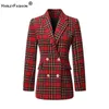 HarleyFashion European America Style Classic Plaid Design Women Blazer Notched Long Sleeve Slim Vintage Suit Jacket x0721