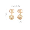 Célèbre 18 carats plaqué or marque de luxe designers double lettres boucles d'oreilles pendantes géométriques femmes cristal strass perle boucle d'oreille bijoux de fête de mariage