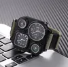 GMT Dual Time Military Mens Watch Fondello in acciaio inossidabile Orologi al quarzo da esterno Cinturino in tela Bussola 50mm Quadrante quadrato grande Masc248P