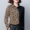 Blusas Mujer de Modaシフォンスプライスヒョウレディーストップスレディースブラウス韓国ファッションブラックトッププラスサイズ6014 50 210415