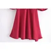Французский стиль старинные сплошные цвета V-образным вырезом мини-платье женщины летние повседневные платья с коротким рукавом женские Vestidos 210508