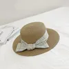 Vrouwen plaid strik strohoed buitenzon bescherming platte kap zomer strand vakantie casual caps opvouwbare brede rand hoeden