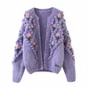 Za embroidery Knitted Sweater Women Cardigan Befree Harajuku Flower Pull Femme Hiver Leisure Time Coat Truien Dames Autumn 210510