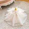 Summer Teenagers Girl Party Dresses Beige Embroidery Flowers Princess Dress Wedding Piano Perform Formal Clothes E01 210610