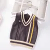 2021 Printemps Automne Bébé Garçons Tricot Gilet Enfants Jumper Pulls Tand Enfants Vêtements V Cou Sans Manches Rayé Pull Manteau 1-5y Y1024