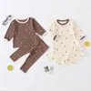 Cute Toddler Baby Clothes Sets 2pcs Fashion Girl Floral Print Long Sleeve T-shirt Tops+leggings Pants Outfits Children Suit 210413