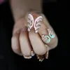 Cluster Rings Rose Gold Color Finger Jewelry 5A Cubic Zirconia Blue Green Pink White Enamel Ring For Women