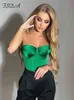 FSDA Strapless Tube Satin Crop Top Corset Groen Sexy 2022 Zomer Cami Y2K Mouwloze Black Fashion Dames Tank Tops Bustier Y220304