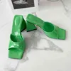 Slippers Thick Bottom Summer Women Fashion Ladies Square Toe Heels Slipper Slides Sexy Party Dress Shoes Green Orange 220309