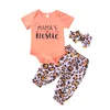 0-18M nato Toddler Baby Girl Clothes Set Mama's ie Lettera Pagliaccetto Pantaloni leopardati Abiti Abbigliamento Costumi 210515