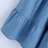 Sommar blå denim korta klänningar kvinnor avslappnad sundress mode ruffle puff ärm chic kvinna klänning girly 210519