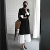 韓国スタイルのマタニティファッション長袖ドレス秋の妊婦服プレッピースタイルブラックホワイトコットンドレス卸売