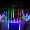 Solar LED light outdoor Waterproof Fairy Meteor Shower lights String Garland 144 LEDs Holiday Party Wedding Christmas Decoration 211122