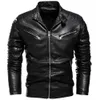 Winter Schwarze Lederjacke Männer Pelz gesäumt Warme Motorradjacke Slim Street Fashion Black Biker Mantel Falten Design Zipper 211008