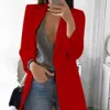 Gentillove Kobiety Jesień Solidna Kolor Blazer Kobiet Prace Kieszeń Office Tweed Oversized Casual Slim Płaszcz Moda 210930