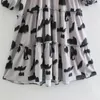 Women Ink Wash Printing Ruffle Tiered Dress Female Three Quarter Sleeve Loose Clothes Casual Lady Vestido D6707 210430
