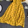 Summer Off The Shoulder Dress Women Slim A-line Puff Sleeve Dot Printed Robe Femme Korean Ladies Vintage Beach Dresses 210525