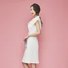 Mode sommar kvinnor vestidos feminina klänning pläterad kontor dam affär vit med bälte 210514