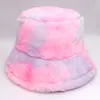 2021タイ染色冬のバケツの帽子ヒョウ牛プリントぬいぐるみ暖かい女性パナマキャップファッションのような屋外の女の子の漁師の太陽の帽子
