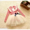 Striped Formal Baby Kids Wear Girl's Stripe Princess Navy Blue Red White Dresses Vara Bow / Bowknot Kläder 210615