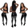 All Black PU Sexy Club And Party Two Piece Set Women Spaghetti Strap Tank Crop Top Skinny Flare Pants Wholesale Clothing 210525