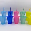 Reusable Coffee Mugs 16oz Glitter Plastic Cups with Coloful Straw Lid Portable Confetti Cold Drinking Tumblers Disposable Beach Party Decoration Beverage Cup DIY