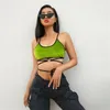 Kvinnors tankar Kvinnor Camis Crop Top Bandage ￤rml￶s Polyester Green Women Dancing Halter Vest f￶r Streetwear