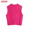 Femmes rose Twist Crop Tricoté Gilet Pull 0 Cou Sans Manches Femme Gilet Chic Tops BE112 210416