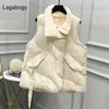 Lagabogy Winter Oversize White Duck Down Vest Women Coats Female Big Pocket Waistcoat Autumn Puffer Jacket Loose Parkas 210909