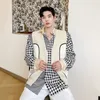 IEFB Sommer Nische Design Anzug Weste Koreanische Mode Kontrast Farbe Patchwork V Kragen Schwarz Weste Für Männer 9Y7545 210524