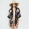 Fashion Folral Printed Cardigan Bikini Cover Up Chiffon Summer Beach Dress Badkläder Kvinnor Kaftan Tunika Shawl Swimsuit Sarongs