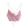 Za Sexy Satin Crop Tops Women Wireless Bralette Crochet Top Female Spaghetti Strap T-shirt Cropped with Chest Padded Camisole 210422